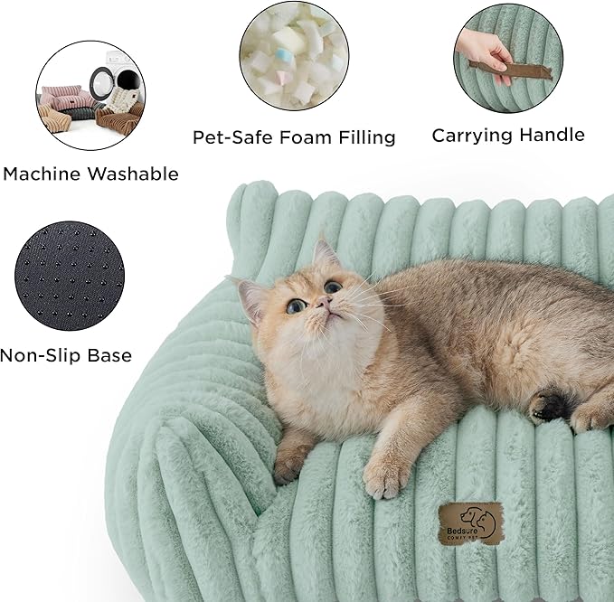 Bedsure ComfyFleece™ Cute Cat Couch for Pets - As Seen on TV on Good Day New York, Fuzzy Cats beds for Indoor Cats with Removable Washable Cover, Supportive Pet Sofa, 24inch, Garden Green
