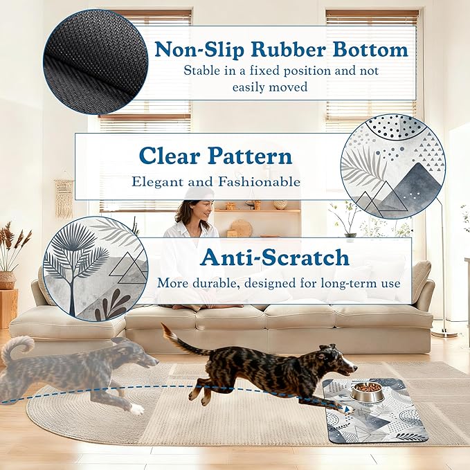 Watercolor Desert Camel Pet Feeding Mat for Floors–Christmas Stocking Absorbent Quick Dry Dog Cat Bowl Mat for Food and Water, Non Slip Waterproof Base, Mess-Free Feeding Accessories 12"x20"