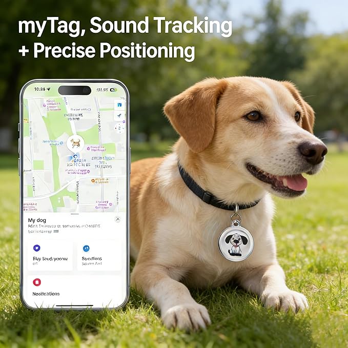 GPS Pet Tracker with Apple Find My Network, Android Compatibility, Real-Time Location Tracking, Water-Resistant (DINGWEIQI001)