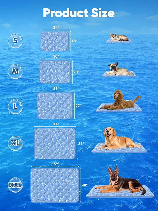 Rywell Dog Cooling Mat 2.0, Ocean Blue,30" x 20" Thick & Durable Cooling Mat for Dogs, Long-Lasting Cool with Waterproof & Color-Changing Arc-Chill Tech (Q-Max>0.5) Washable& Non-Toxic