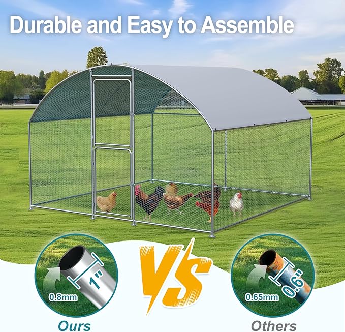 Large Chicken Coop, Chicken Coops for 10 Chickens, Chicken Runs for Yard with Water Poof & UV Resistance Cover, Dome Roof Chicken Coop Run with Double Lockable Doors for Outdoor Backyard