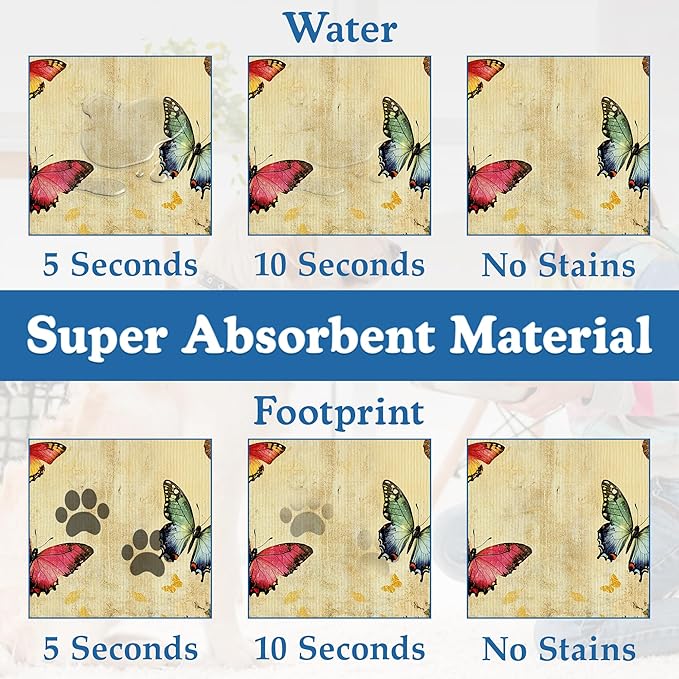 Vintage Butterfly Floral Pet Food Mat for Cats and Dogs–Christmas Stocking Absorbent Quick Dry Feeding Placemat, Non Slip Rubber Base, Waterproof Bowl Mat for Indoor Use, Pet Supplies 12"x20"