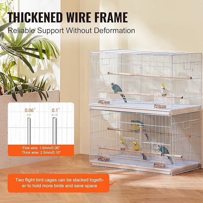 VEVOR 30-inch Flight Bird Cage, Stackable Bird Cage for Small Parrots Canaries Cockatiels Lovebirds Finches Budgies Conures Macaws Pet Travel Birdcage with Handle and Perches