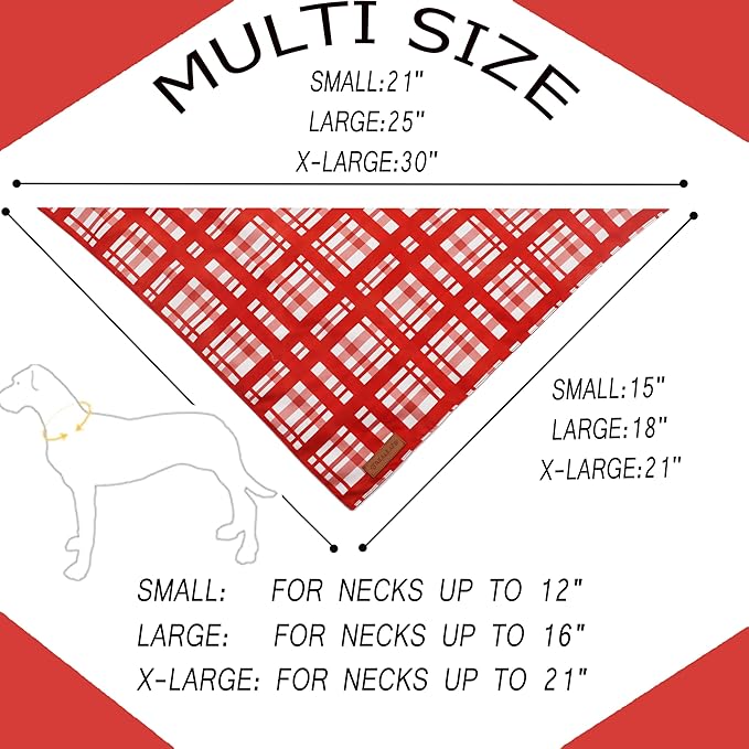 Realeaf Valentine's Day Dog Bandanas 2 Pack, Reversible Red Plaid Heart Dog Scarf for Boy and Girl, Premium Durable Fabric, Holiday Love Bandana for Large and Extra Large Dogs Pets (X-Large)