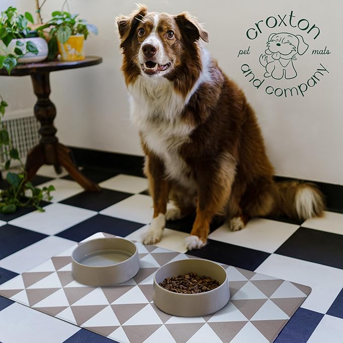 CROXTON & CO. Non-Slip Faux Leather Pet Feeding Mat for Dog Bowls | Large Bowl Mat for Food and Water | Durable, Easy-to-Clean Pet Food Mat for Floors | Size: 16.5"x28"