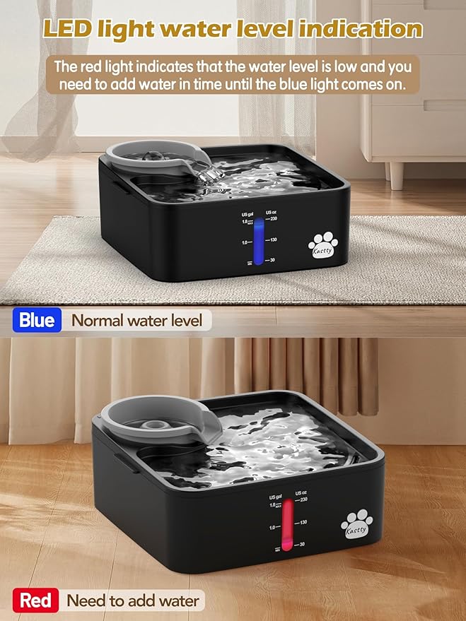 Kastty 2 Gallon Dog Water Fountain Ultra Large/Wide Pet Fountain BPA-Free Premium Dog Water Bowl Dispenser with 5 Filtration Safe Pump& LED Shortage Reminder, Large Dogs Cats& Multi-Pet Home FS55