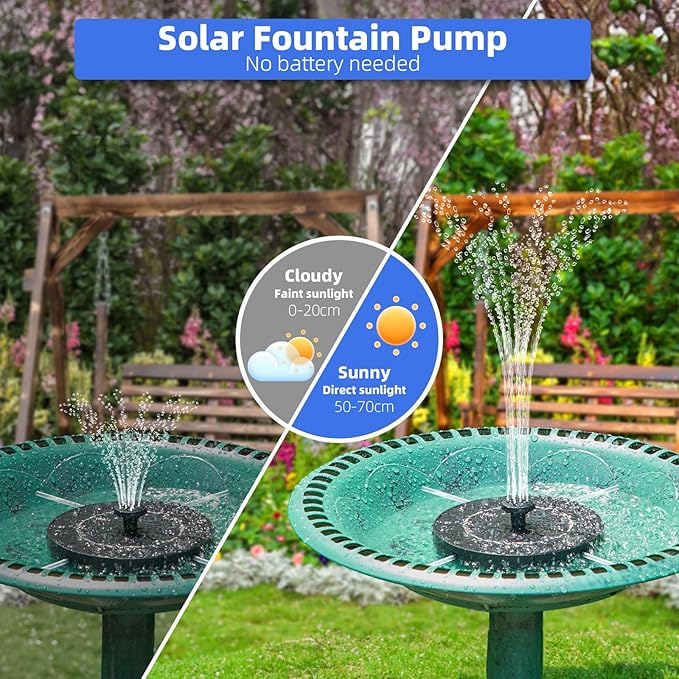 Solar Fountain for Bird Bath, Solar Water Fountain with Multiple Nozzles & Fixed Pipes, Upgraded Version 3.5W Solar Water Pump, Suitable for Bird Bath, Garden, Courtyard, Fish Tank, Outdoor