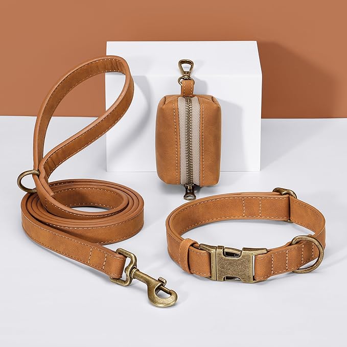 Didog Soft PU Leather Dog Collar, Stylish Quick Released Dog Collars for Small Dogs, Easy Clean Adjustable Pet Collar for Daily Walking, Light Brown, S Fit 10-16" Neck