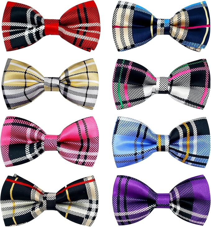 PET SHOW 8pcs Plaid Small Dogs Collar Bow Ties Puppies Cats Collar Charms Accessories Slides Attachment Bowties for Birthday Wedding Parties Assorted