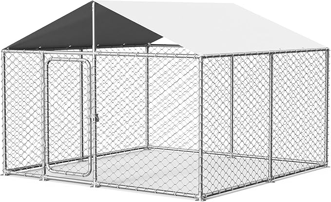 7.8'x7.8' Large Outdoor Dog Kennel, Heavy Duty Dog Enclosure with Roof, Weather Resistant Cover and Security Lock(93"x93")