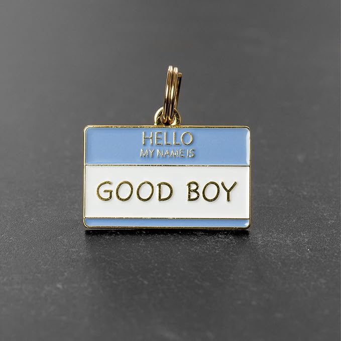 Two Tails Pet Company Personalized 'Good Boy' Pet ID Tag & Collar Charm - Custom Engraved Dog Tags for Pets - Luxury Brass, Gold Plating