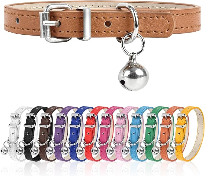 S Dog Collar for Small Dogs Adjustable Dog Collars Cat Collar for Small Medium Large Dogs 3/8 inch Width (Khaki, S)