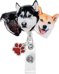 callie Personalized Pet Badge Reel - Custom Dog & Cat Photo, Cute ID Badge Holder Retractable with Alligator Clip & Paw Charm, Gifts for Dog Lover Nurse Vet Doctor（3 Pets）