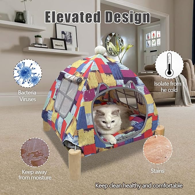 Pozico Portable Cat Tent Bed – Lightweight Foldable Cat House with Soft Washable Cushion, Warm Enclosed Cave for Kittens, Indoor Cats & Small Dogs