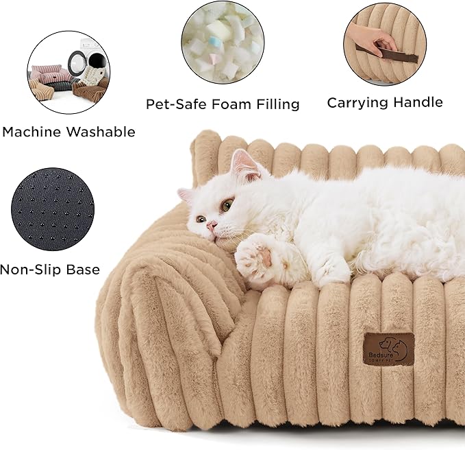 Bedsure ComfyFleece™ Cute Dog Couch for Medium Dogs - As Seen on TV on Good Day New York, Dog Couch Bed with Removable, Washable Cover, Supportive Pet Sofa, for Medium Large Dogs, 36inch, Sandy Beige