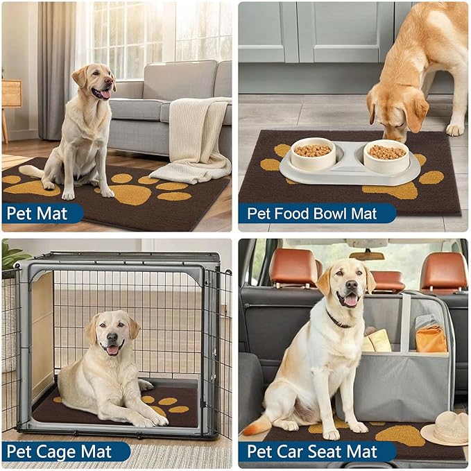 Buganda Dog Door Mat for Muddy Paws, Absorbent Dirt Trapper Washable Indoor Doormats, Non Slip Low-Profile Mud Mat for Dogs, Front Entrance Doormat for Inside Floor (36x24 Inches, Coffee)