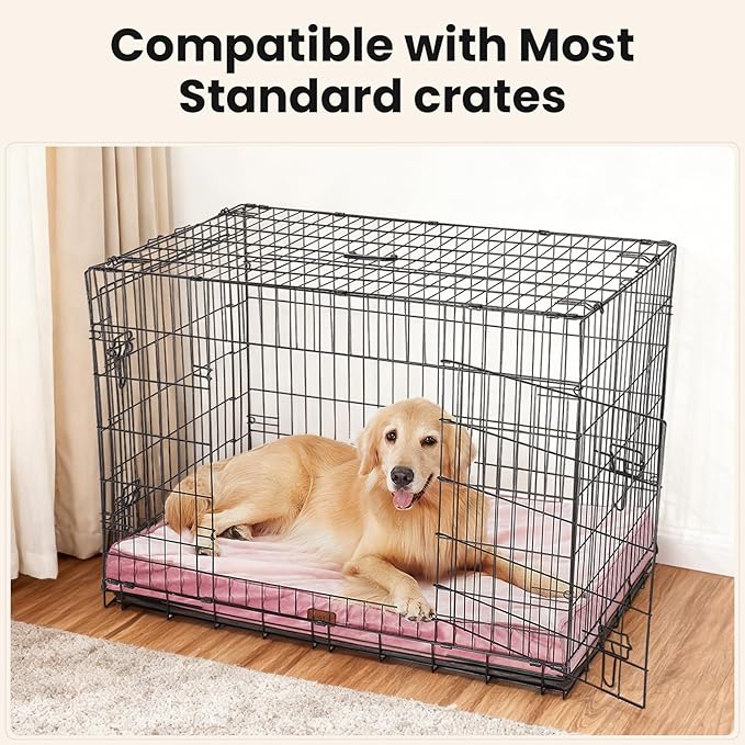 OhGeni Orthopedic Waterproof Dog Bed for Large Dogs, Machine-Washable Removable Cover in Easy-Clean Fabric, High Density Foam & Easy-Carry Handle, Suitable for Crate, 41 inch (Pink)