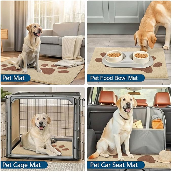 Buganda Dog Door Mat for Muddy Paws, Absorbent Dirt Trapper Washable Indoor Doormats, Non Slip Low-Profile Mud Mat for Dogs, Front Entrance Doormat for Inside Floor (30x20 Inches, Light Beige)