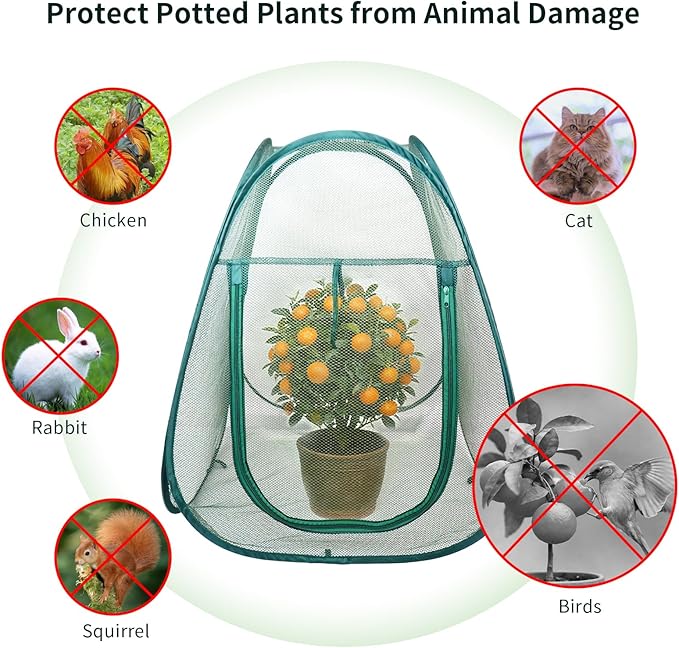 1PC Mesh Plant Protector Tent from Animals, 28X28X32Inch Pop Up Garden Netting Cover Large Green Crop Cage Plant Protection Tent to Protect Outdoor Potted Plants Flowers Fruits from Deer Birds Cat