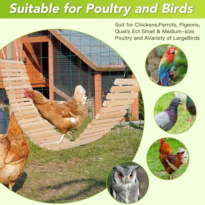 Jorewood Chicken Coop Toy Natural Wooden Chicken Swing & Bridge Toys Multi-Functional Poultry Perch with Wooden Beads (Safe for Chickens/Ducks)