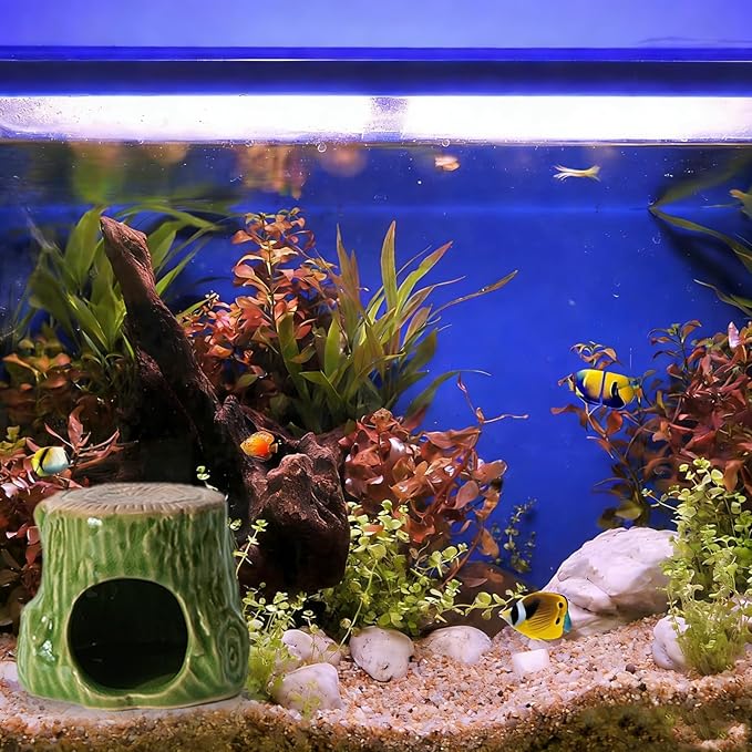 Aquarium Decor Cave Betta Fish Aquarium Accessories Ornaments Hiding Cave Wooden Stake Shape Hideout for Shrimp Cichlid Hermit Crab, Octopus Hiding Breeding for Tank (Green)