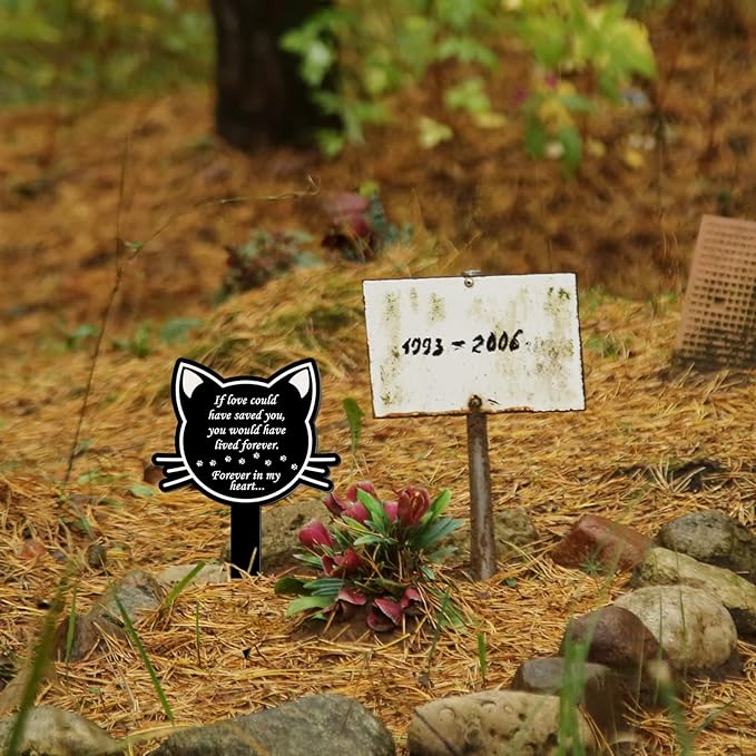 Unittype Pet Grave Marker Memorial Gifts Pet Loss Stake Memorial Plaques for Outdoors Garden Decoration Waterproof Acrylic Grave Marker Cemetery Black Sympathy Garden Stake(Cat)