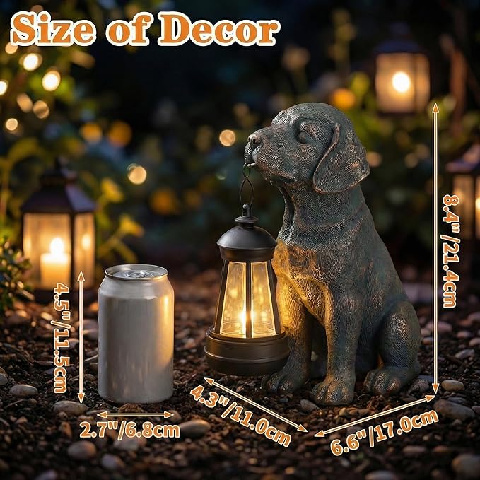 Lyeasw Solar Dog Statues with Lantern – Waterproof Outdoor Dog Figurines for Garden, Yard & Porch, Auto On/Off Solar Light, Birthday for Mom & Dog Lovers