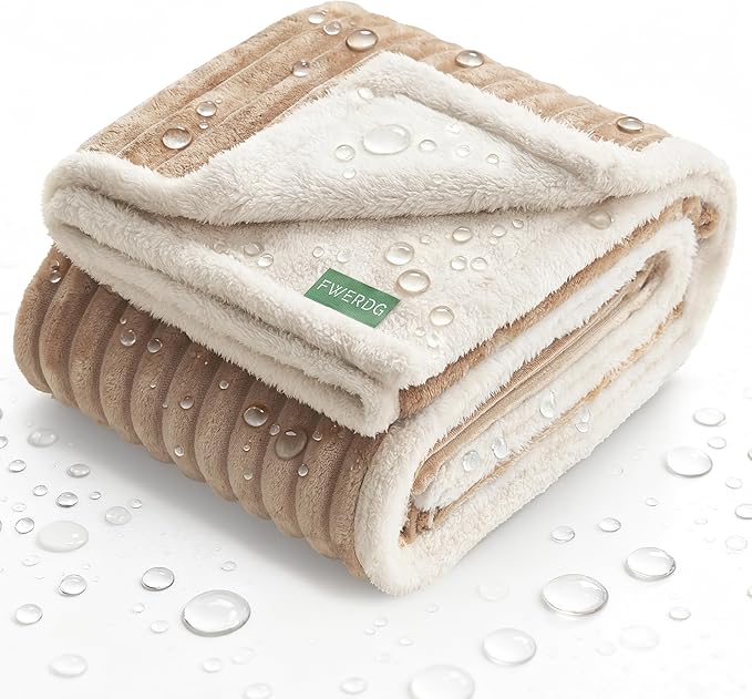 Waterproof Puppy Blankets for Small Dogs - Cozy Fleece Calming Cat Blanket for Couch Furniture Protector, Washable Dog Blankets for Indoors & Outdoors, Linen, 25"x35"