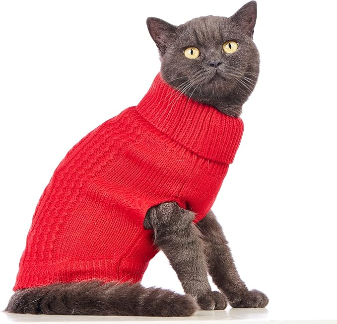 Stretchy Cat Sweater - 17 Colors & 6 Sizes | Snug Winter-Ready Knit for Boy/Girl Cats & Kittens(Red, Small)