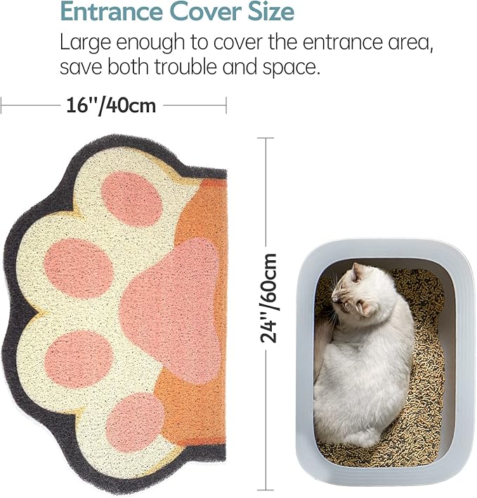 Cute Cat Litter Mat 24”x16”, Litter Box Mat, Litter Trapping Mat, Soft on Kitty Paws, Easy Clean, Anti Slip, Pet Accessories, Door Floor mats - White paw