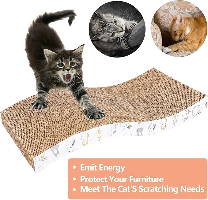 PatiencET Cardboard Cat Scratcher Pads, 6-Pack (3 Flat Double-Sided, 3 Wavy), Catnip Included, for Small and Medium Indoor Cats