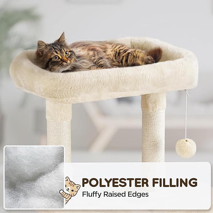 Yaheetech 54in Sturdy Cat Tree for Large Cats, Multi-Level Kitten Condo with Scratching Posts, Hammock & Top Perch, Indoor Pet Furniture for Kitties to Play, Climb, Scratch & Sleep, Beige