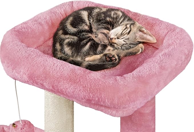 Topeakmart Cat Tree Tower for Indoor Cats, 34.5in Cute Kitten Tree Activity Center with Condo & Scratching Post, Multi-Level Pet Climbing Tower Play House w/Large Perch, Platform, Basket, Pink