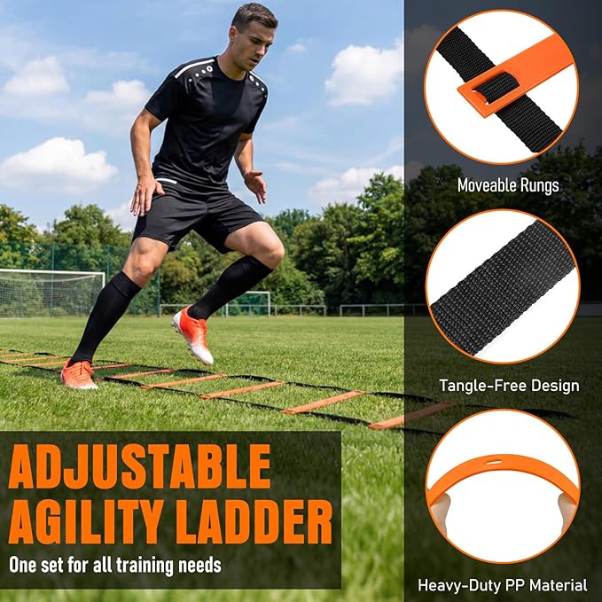 Agility Ladder, Soccer Football Training Equipment Set - 20ft Speed Ladder, 4 Hurdles,Parachute, 12 Cones & Jump Rope | Agility & Speed Training for Kids Youth Adults,Basketball & Football Accessories