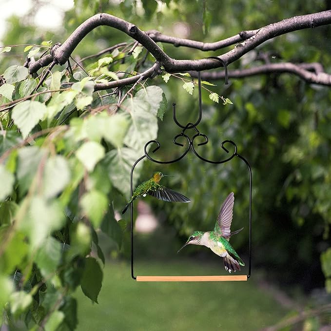 2 Pack Hummingbird Swings and Perches Metal Frames with Wooden Dowel, Bird Swings Outdoor Perches with Iron S Hooks for Hanging Indoor Outdoor Trunk Lawn Patio Garden