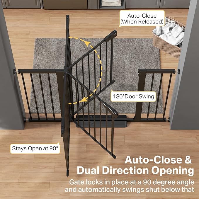 Cumbor 36" Extra Tall 29.7"-51.5" Baby Gate for Stairs, Easy Wall Through Dog Gates for Doorways Extra Wide, Pressure Mounted Tall Pet Gate Indoor, Safety Auto-Close Child Gate for Kids, Black