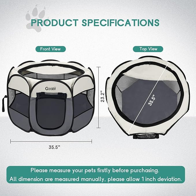 Pet Cat Playpen for Indoor Cats Enclosed, Puppy Dog Play Pen for Outdoor Travel Camping (Medium Size, Beige & Dark Grey)