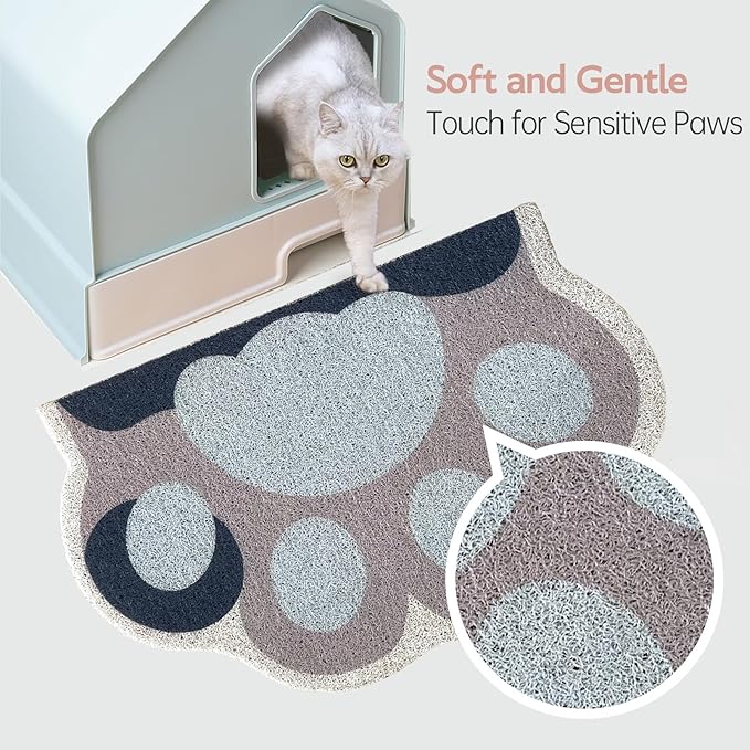 Cute Cat Litter Mat 24”x16”, Litter Box Mat, Litter Trapping Mat, Soft on Kitty Paws, Easy Clean, Anti Slip, Pet Accessories, Door Floor mats - Blue Grey60*40