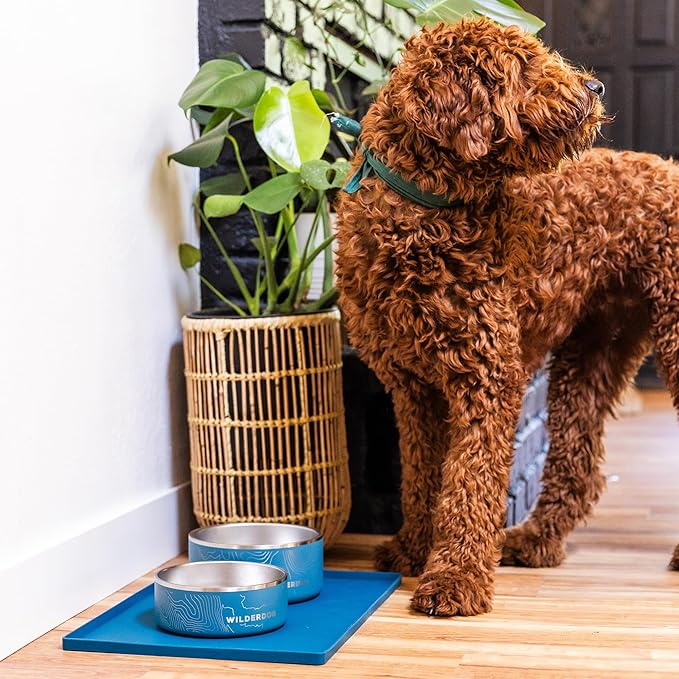 Wilderdog Silicone Pet Placemat Made with 100% Food-Grade Silicone Cone, BPA, PVC, and Phthalate-Free. Non-Toxic, Dishwasher Safe Feeding mat for Bowls with Spill Catcher and Raised Mountain Logo