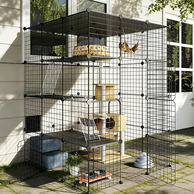 Oneluck 55 Inch Catio Outdoor Cat Enclosure with Super Large Enter Door, Balcony Cat Playpen with Platforms,DIY Outside Cat Patio Large Exercise Place Ideal for 1-3 Cats