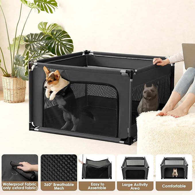 EHEYCIGA 42x42x26 Inches Puppy Playpen Without Top Cover for Dogs & Cats Indoor or Outdoor - Dog Playpen with Door, Dog Fence for Small Animal with Heavy-Duty Oxford & Steel Frame, Dark Grey