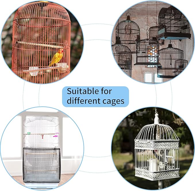 Daoeny Universal Bird Cage Cover, Adjustable Parrot Nylon Airy Soft Mesh Net, Seed Feather Catcher, Birdcage Cover Skirt Sheer Guard for Parakeet Macaw Round Square Cages (Black)