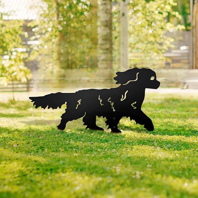 Running Cavalier King Charles Spaniel Garden Statue Gift – Rustproof Metal Outdoor Dog Decor with Garden Stake, Cavalier King Charles Spaniel Gifts for Pet Lovers, Memorial Gifts, Patio Lawn Yard Art