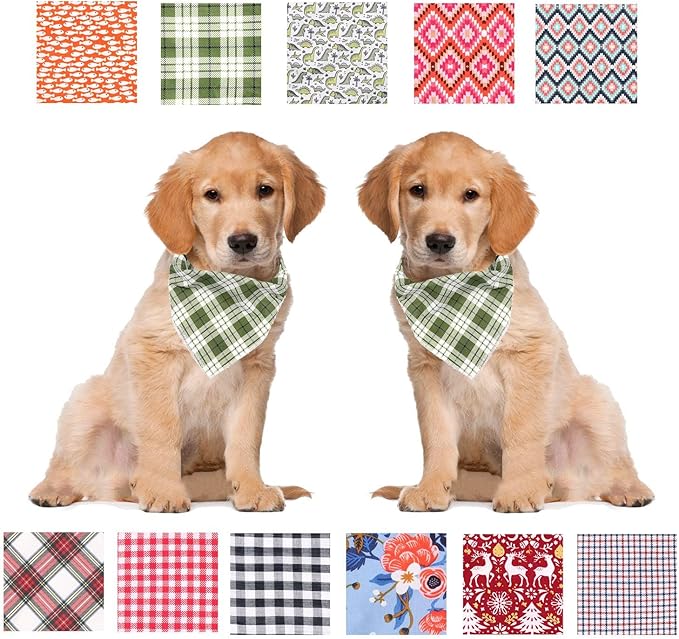 ARING PET Christmas Dog Bandanas, Green White Plaid Triangle Scarf for Puppy Small Medium Large Boy Girl Dogs-S