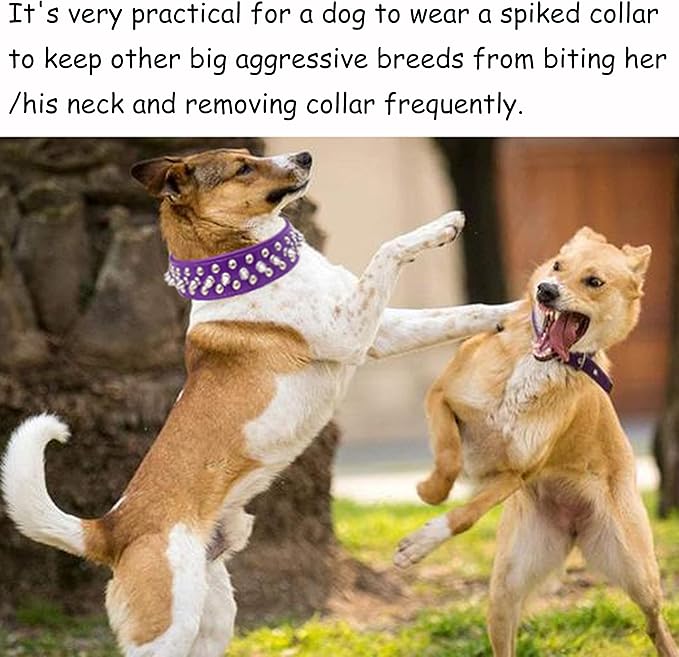 TEEMERRYCA Adjustable PU Leather Spiked Studded Dog Collars with a Squeak Ball Gift for Small Medium Large Pets Like Cats/Pit Bull/Bulldog/Pugs/Husky, Purple, S 10.8"-13.2"