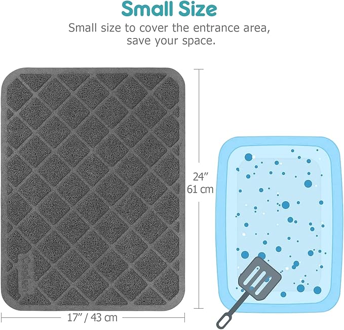 Cat Litter Mat Litter Trapping Mat, 24" x 17" Premium Durable PVC Grid Mesh with Scatter Control, Non-slip, Less Waste Cat Litter Box Mat, Soft on Kitty’s Paws, Urine Waterproof