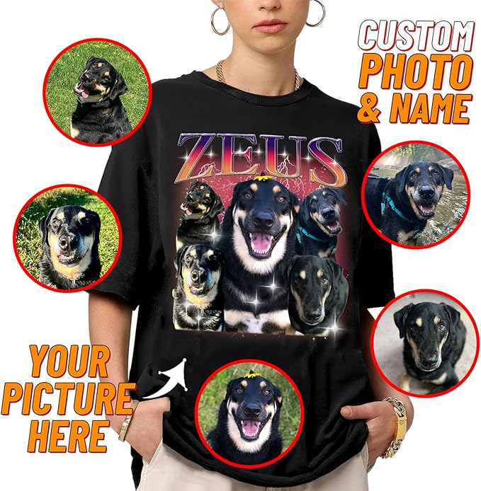 IZI POD Custom Dog Shirt for Women, Personalized Pet Face Photo Shirt, Bootleg Rap Tee Dog Gifts Valentine Birthday Gift