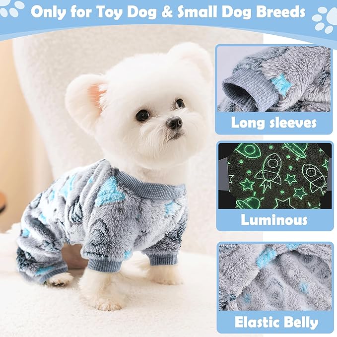 Fleece Dog Pajamas for Small Dogs Boy Warm Winter Dog Clothes Pjs Cute Extra Small Dogs Sweaters 4 Legs Puppy Jumpsuit Soft Puppy Onesies Pet Apparel Outfits for Chihuahua Yorkie Cat, Grey, XS