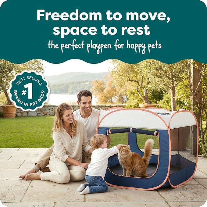 FurHaven Portable Pet Playpen for Dogs & Cats, Extra Large Indoor Kitten Playpen with Mesh Sides, Foldable Dog Playpen for Large Dogs, Pop Up Travel Dog Pen, X-Large, Pet Crate with Mesh Sides, Navy