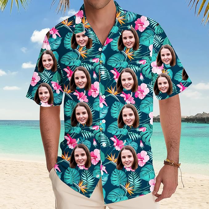 DILYPOD Custom Hawaiian Shirt with Face, Personalized Button Down Hawaiian Shirts for Men, Women, Photo Hawaiians Shirt